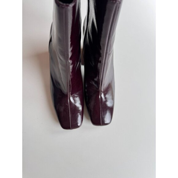 NWOT ZARA Dark Burgundy Patent Faux Leather Block Heel Ankle Boots, Size 40 - Picture 2 of 14
